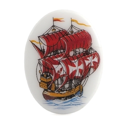 Vintage porcelain picture cabochon Galleon ship 40x30mm