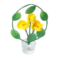 Vintage Czech miniature lampwork glass yellow flowers plant pot ornament