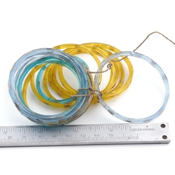 Lot (13) Antique Czech blue yellow bicolor glass bangles rings hoops gold gilt