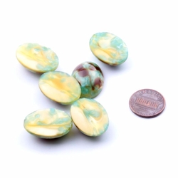 Lot (6) large Czech vintage satin marble oval glass cabochons 25x18mm