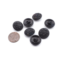 Lot (7) Czech 1920's Art Deco vintage black flower glass buttons 18mm