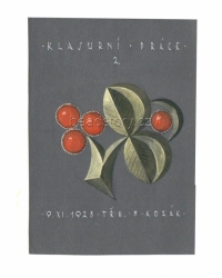 Original Art Deco gold cherry tree brooch design illustration sketch drawing Czechoslovakia Jewelry Exam work 1928