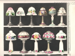 Original 1900's color litho print Czech glass table lamp shade catalogue page industrial wall art