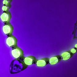 Vintage Czech necklace Uranium round oval glass beads souvenir heart locket pendant