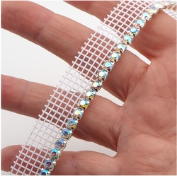 Preciosa 1 meter ss20, 4.8 mm, AB Crystal rhinestone white mesh, strand silver tone prong setting trim banding sew embellishment