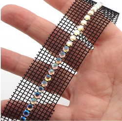 Preciosa ss22 Sparkle AB Crystal 1 meter rhinestone black mesh, strand jewel silver flat back Diamante trim banding sew embellishment