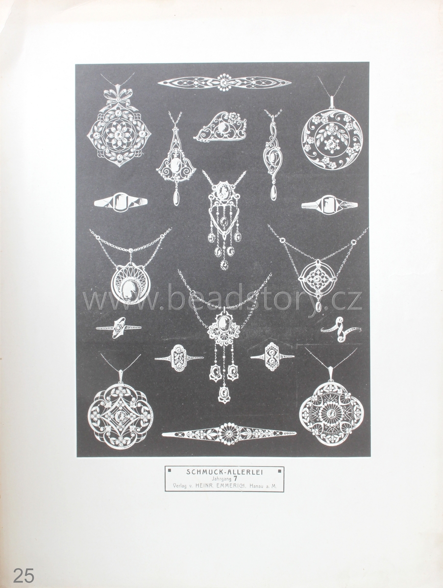Original Art Nouveau German pendant, ring and brooch technical design print catalogue page "Schmuck-Allerlei"