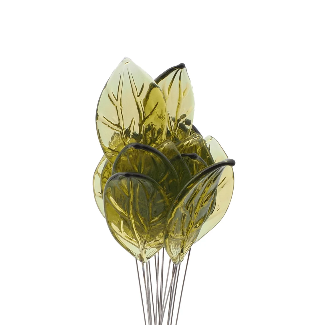 Czech lampwork glass Green flower part leaf headpin bead (1 bead)