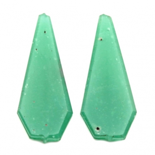 Lot (2) 22mm Vintage Deco Czech keystone faceted chrysoprase green glass earring beads