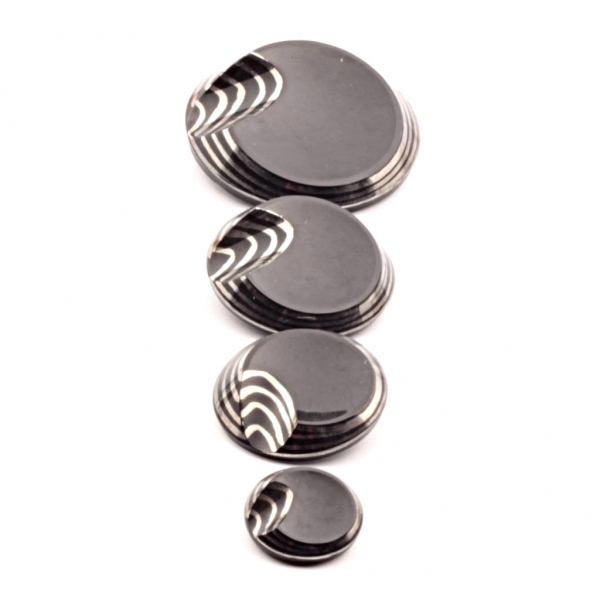 Collection (4) Czech 1920s vintage silver metallic geometric black glass buttons