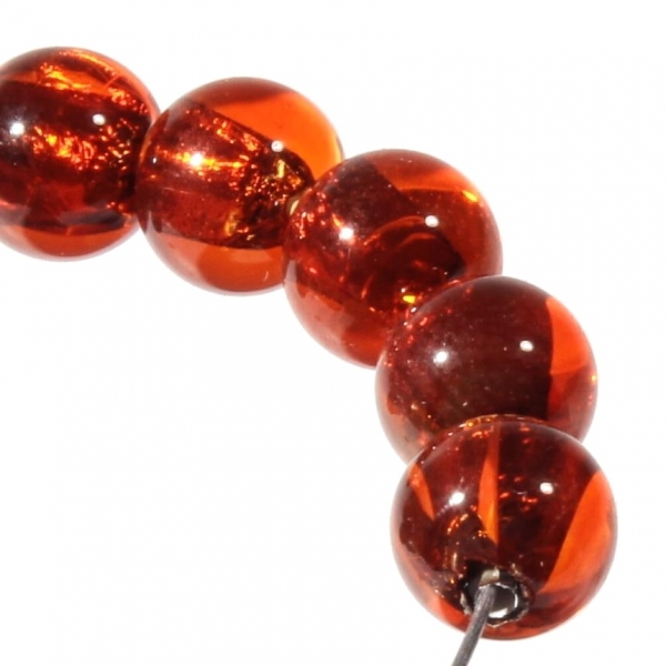 Lot (6) 8mm vintage hand lampwork foil lined amber topaz Czech glass beads