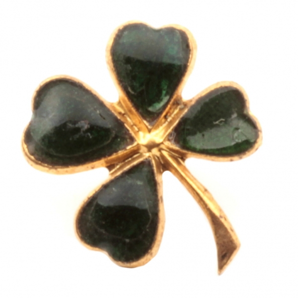 12mm Antique Victorian German Czech green champleve enamel metal 4 leaf clover flower button 