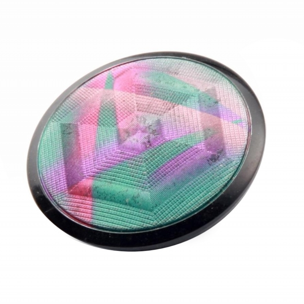Large 50mm Czech Victorian antique rainbow faux satin fabric jet black art glass button
