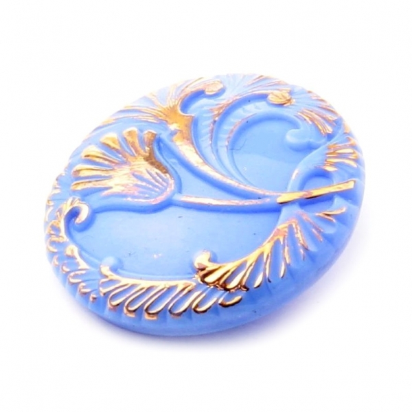27mm Czech Vintage 14k gold gilt floral blue hand molded art glass button