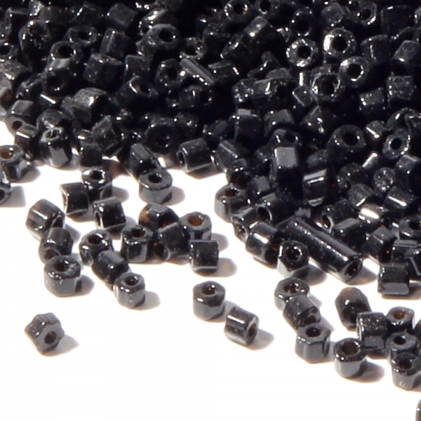 Lot (2500) vintage Czech jet black hexagon faceted seed glass beads