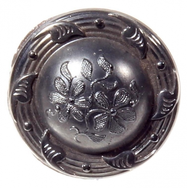 23mm Czech antique Victorian ivy leaf floral black lustre art glass button
