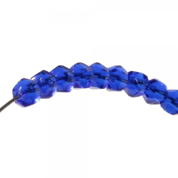 Lot (50) 5mm Czech vintage sapphire blue English cut faceted glass beads