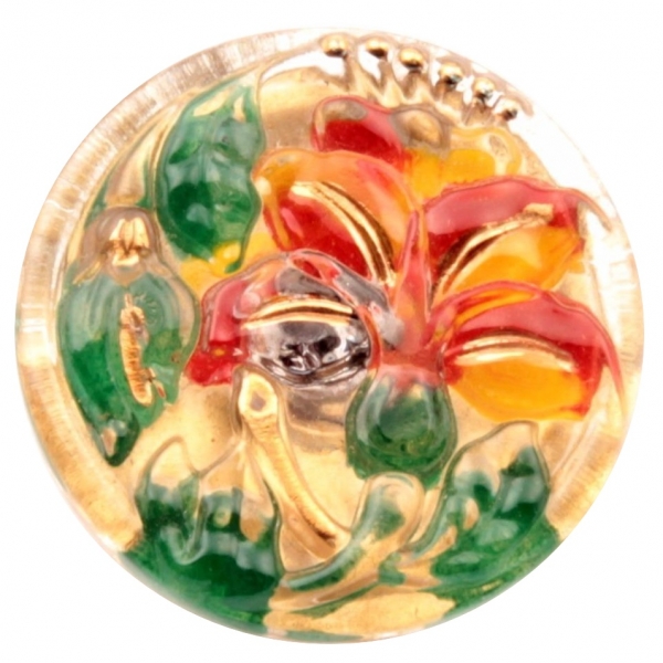 27mm Czech Vintage reverse hand painted crystal flower art glass button