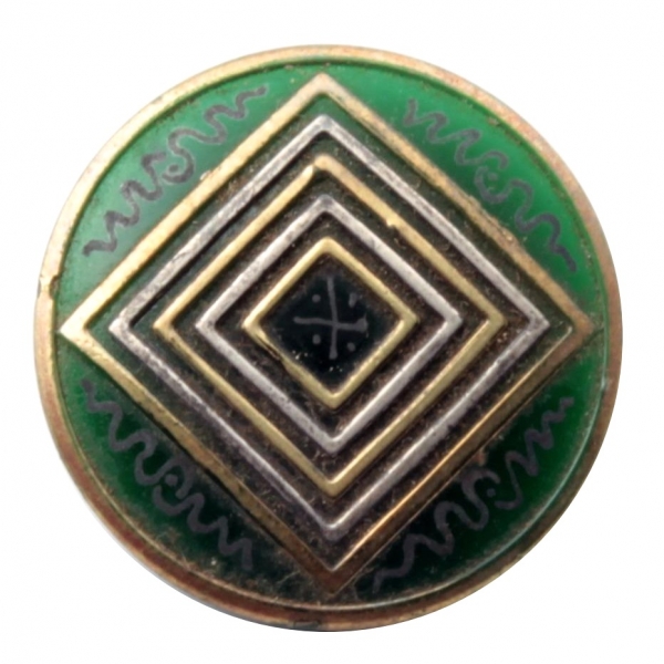 27mm Czech Art Nouveau antique geometric gold silver gilt green glass button