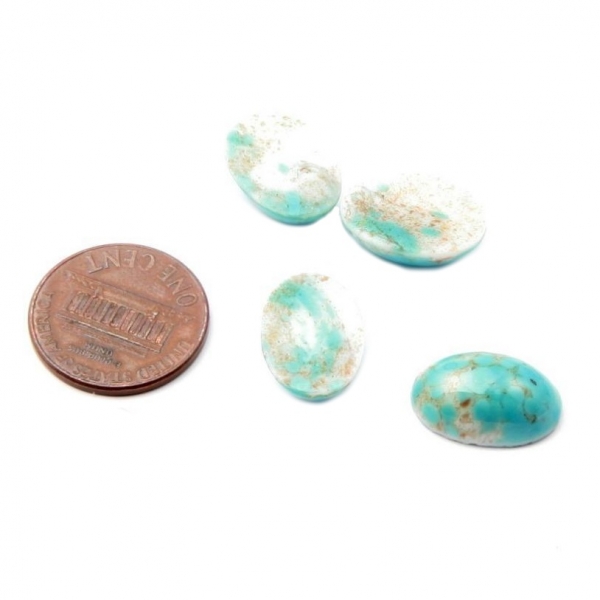 Lot (4) 16x11mm Czech vintage blue matrix marble gemstone oval glass cabochons