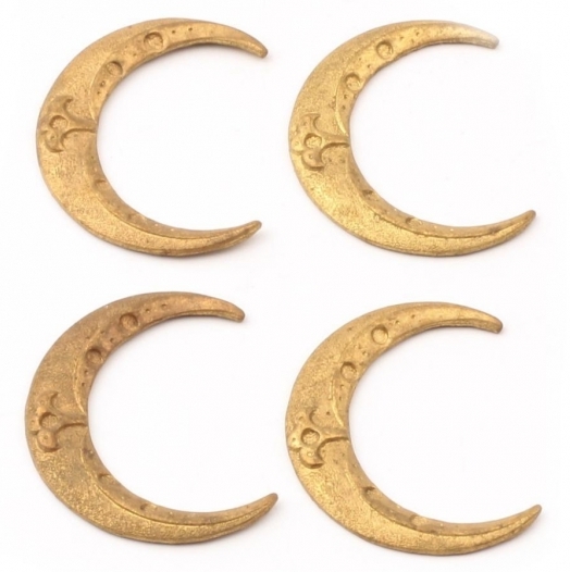 Lot (4) Czech 1920's Vintage crescent moon stamped metal pin brooch jewelry elements