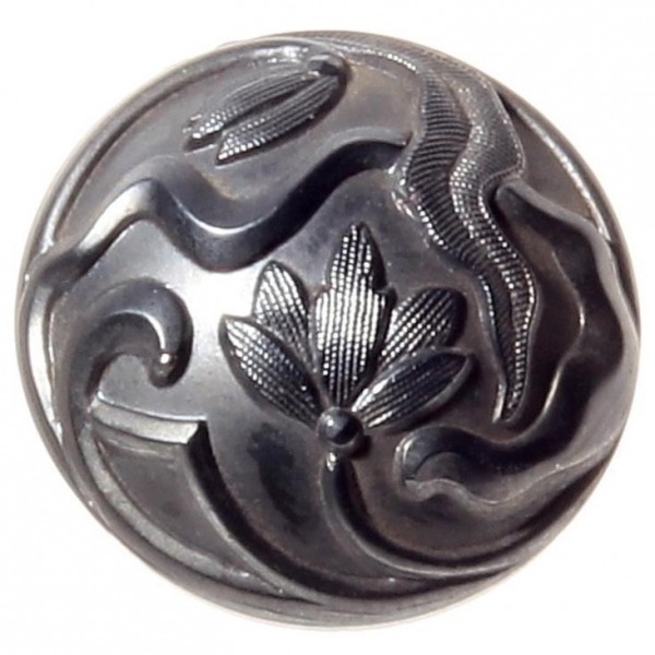 23mm Czech antique Victorian abstract floral lustre black art glass button