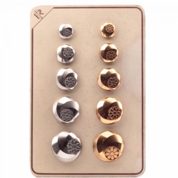 Sample card (10) Czech 1920's silver gold floral swirl black glass buttons