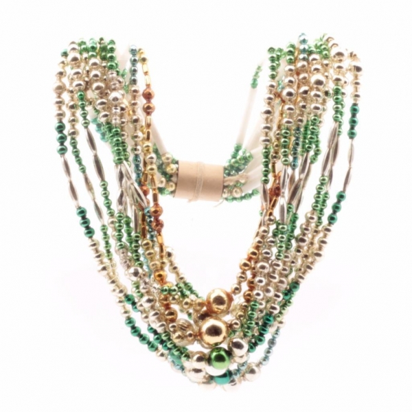 Lot (12) vintage Czech necklaces blown silver mercury gold white satin glass beads