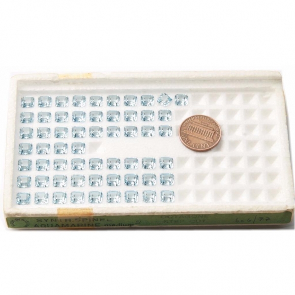 Lot (59) 6mm vintage Austrian D.S synthetic spinel octagon Aquamarine gemstones