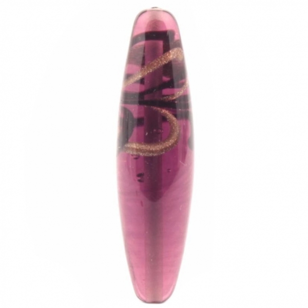 46mm vintage Czech aventurine gold black swirl cranberry pink oval lampwork glass bead