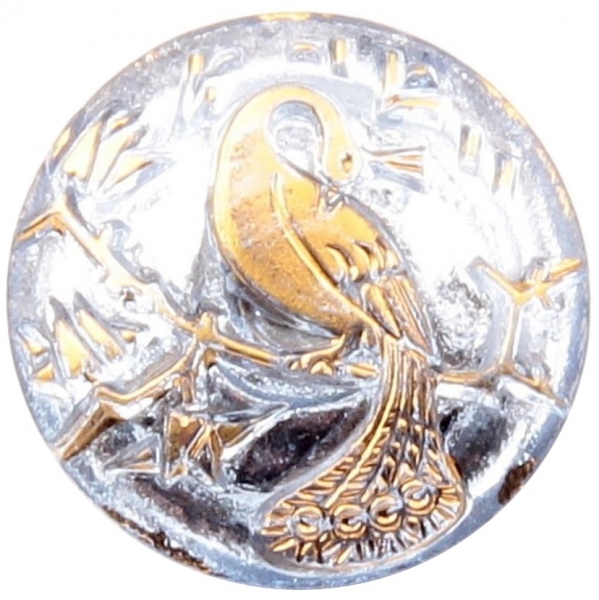 22mm Czech Vintage 14k gold gilt Peacock aqua blue art glass button