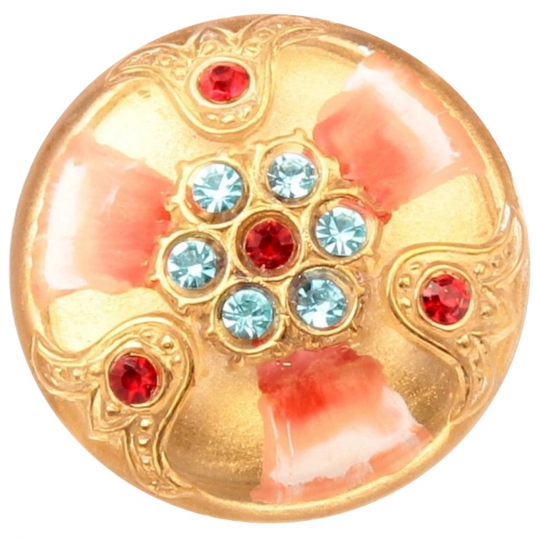 32mm Czech Vintage 14k gold gilt reverse painted rhinestone art glass button