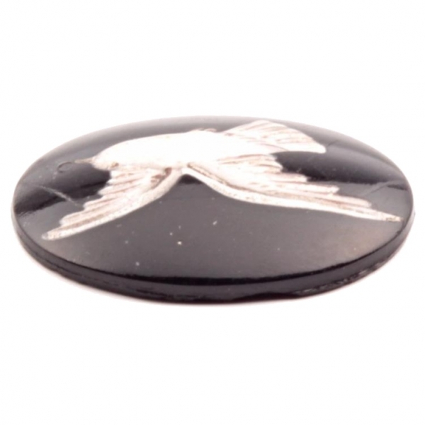 36x25mm Czech Deco vintage hand painted seagull bird black oval glass cabochon