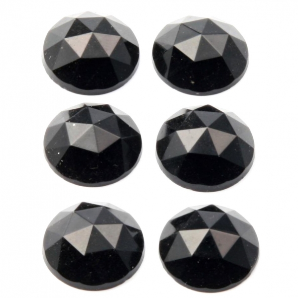 Lot (6) 16mm Czech vintage black round faceted domed glass flatback rhinestones