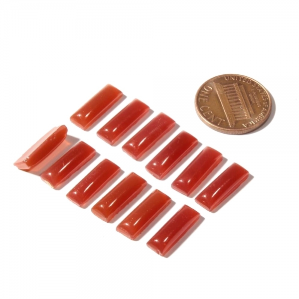 Lot (12) 15mm Czech vintage chalcedony carnelian red opaline rectangle glass cabochons
