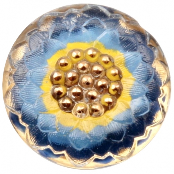 23mm Czech Vintage 14k gold gilt reverse painted daisy lacy glass button