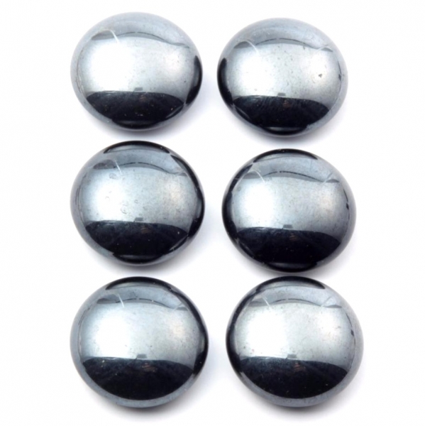 Lot (6) 20mm Czech vintage round domed haematite metallic black headpin glass beads