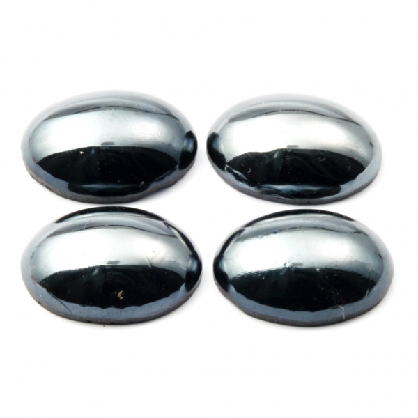 Lot (4) 25x18mm Czech vintage haematite metallic black oval glass cabochons