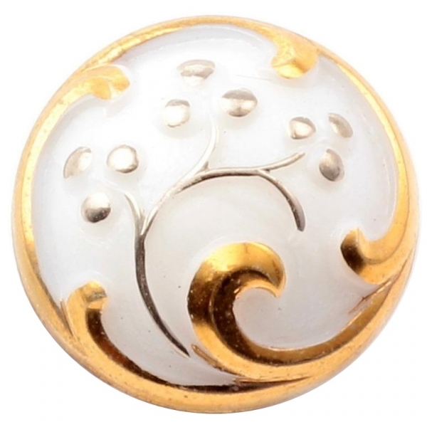 23mm Czech vintage 14k gold gilt silver flower white art glass button signed ONYX