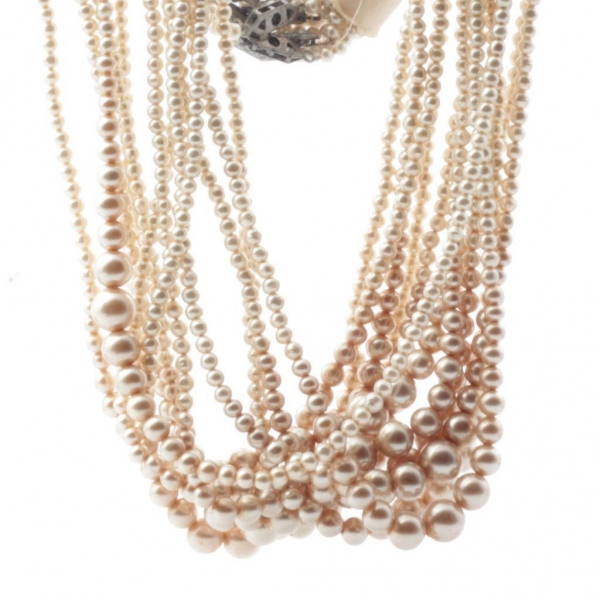 Hank (12) vintage Czech 120 faux pearl glass bead necklaces rhinestone clasps