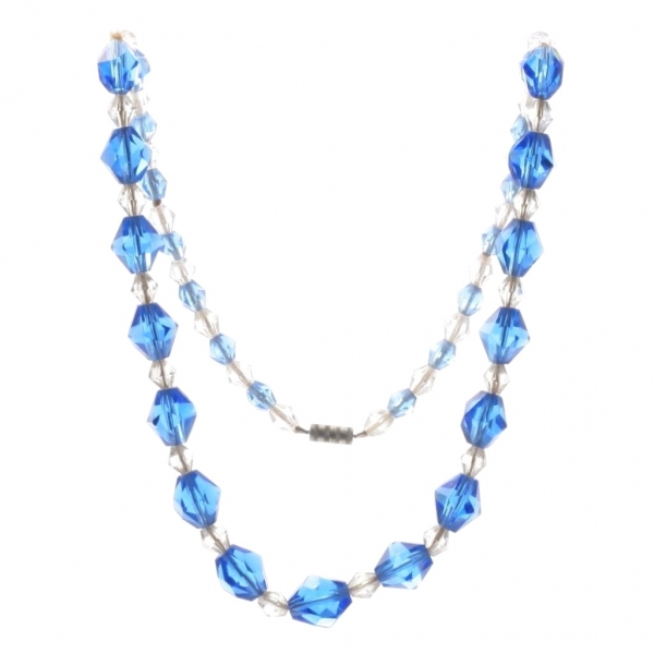 Vintage Czech necklace sapphire blue crystal hand faceted Art Deco glass beads