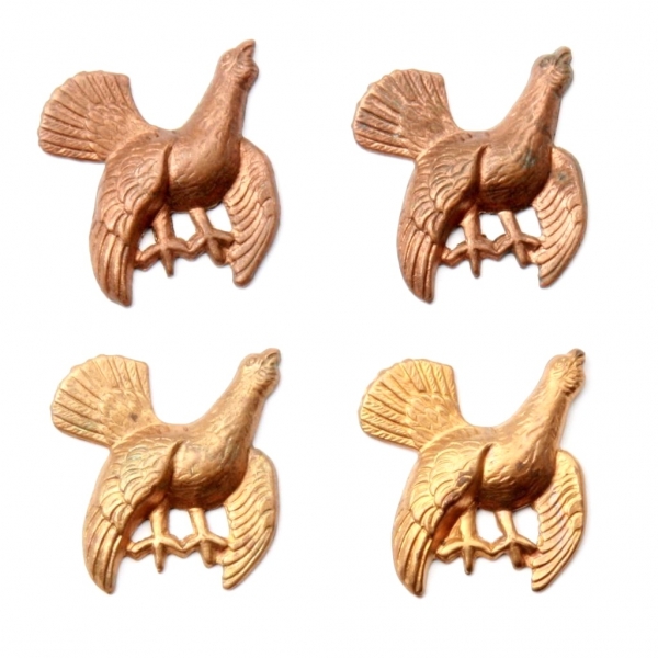 Lot (4) Czech Deco Vintage metal Ptarmigan bird pin brooch jewelry making elements