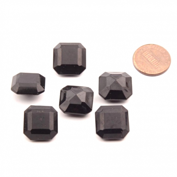 Lot (6) 16mm Czech vintage octagon hand faceted black glass rhinestones