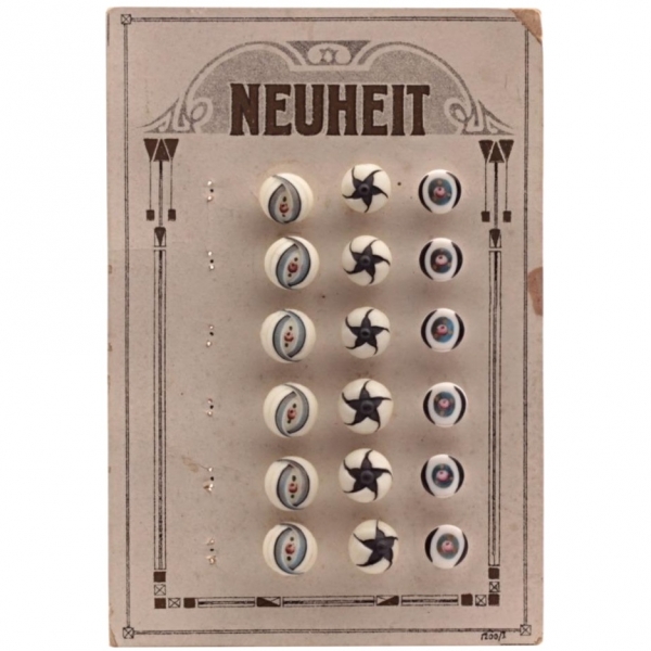 Card (18) Czech Deco Vintage "Neuheit" hand painted dimi mini glass buttons