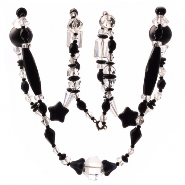 Vintage Czech statement necklace clear black amethyst Art Deco glass beads