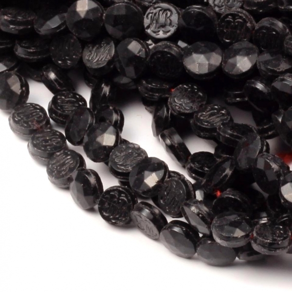 Hank (1100) 6mm antique Czech faceted black nail head glass beads signed Riedel