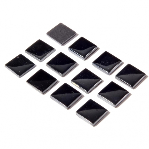 Lot (12) 12mm Czech vintage haematite metallic black square tile glass cabochons