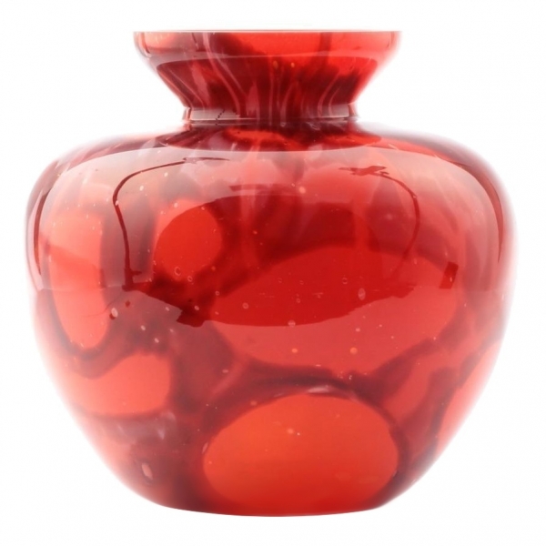 Antique Czech Ruckl Welz Style studio abstract red coral spatter art glass vase