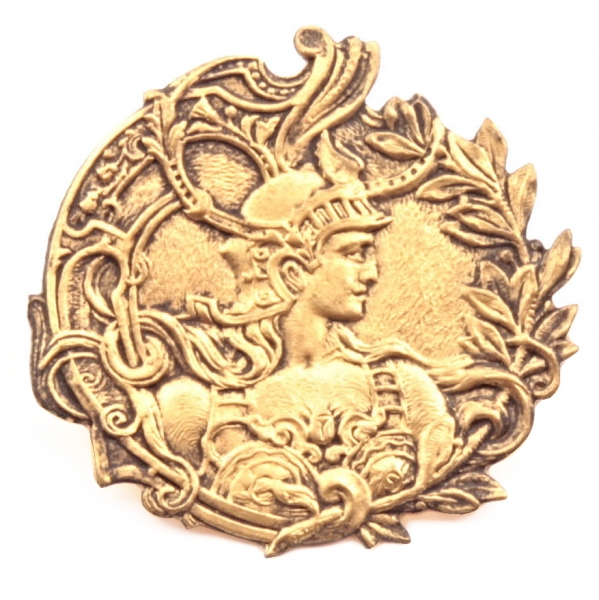 30mm Antique German Czech Art Nouveau gold metal floral pictorial Roman Caesar portrait button