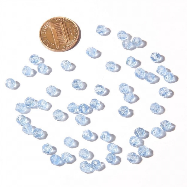 Lot (50) 5mm Czech vintage aqua blue English cut faceted glass beads